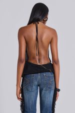 Tatiana Backless Studded Top in Black - Image 3