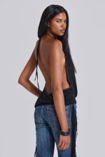 Tatiana Backless Studded Top in Black - Image 2