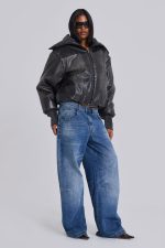 Black Alloy Vegan Leather Bomber Jacket - Image 5