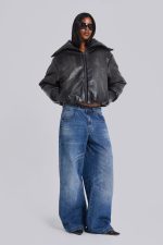 Black Alloy Vegan Leather Bomber Jacket - Image 3