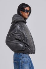 Black Alloy Vegan Leather Bomber Jacket - Image 4