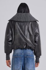 Black Alloy Vegan Leather Bomber Jacket - Image 2