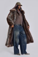Agyness Brown Faux Fur Coat - Image 2