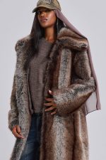 Agyness Brown Faux Fur Coat - Image 9