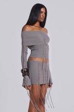 Vargo Knit Lace Up Mini Skirt - Image 8