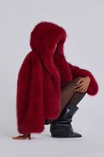 Mara Oversized Faux Fur Coat in Red - Image 2