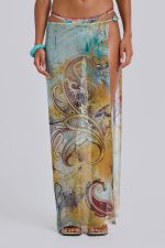 Daria Mesh Maxi Sarong Skirt With Beaded Trim - Image 4