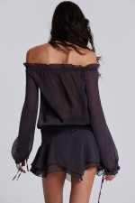 Lorenza Sheer Bardot Dress in Dusk - Image 3