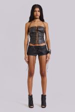 Odile Black Faux Leather Lace Up Corset - Image 3