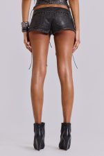 Vaca Whipstitch Faux Leather Mini Shorts in Black - Image 19