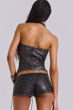 Odile Black Faux Leather Lace Up Corset - Image 5