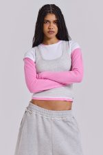 Lexie Triple Layer Long Sleeve Top in Grey Marl - Image 5