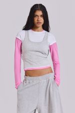 Lexie Triple Layer Long Sleeve Top in Grey Marl