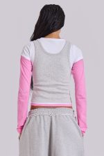 Lexie Triple Layer Long Sleeve Top in Grey Marl - Image 2