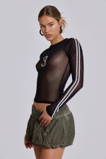 3’S A Crowd Diamante Mesh Top - Image 4
