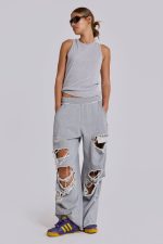 Distressed Grey Marl Baggy Monster Joggers - Image 7