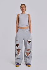 Distressed Grey Marl Baggy Monster Joggers - Image 8
