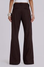 Brown Pinstripe Stacked Bootcut Suit Pants - Image 4