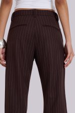 Brown Pinstripe Stacked Bootcut Suit Pants - Image 5