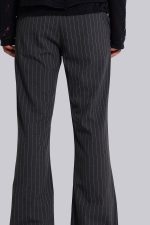 Grey Pinstripe Stacked Bootcut Suit Pants - Image 7