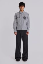 Grey Stacked Bootcut Suit Pants - Image 3
