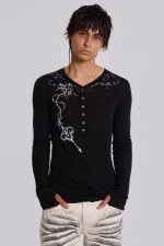 Ines Black Henley Top - Image 5