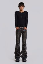 Washed Black PU Drift Flared Jeans - Image 4