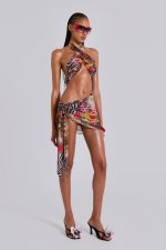 Gina Asymmetric Knotted Mini Dress in Fruiti - Image 4