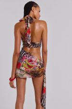 Gina Asymmetric Knotted Mini Dress in Fruiti - Image 3