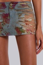 Lucid Burnout Denim Floral Micro Mini Skirt - Image 6