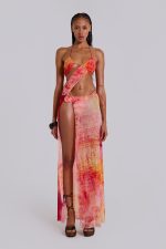 Cantha Asymmetric Cut Out Maxi Dress in Sunset - Image 4