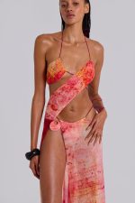 Cantha Asymmetric Cut Out Maxi Dress in Sunset - Image 3