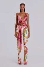 Ayla Satin Backless Plunge Wrap Top In Rosa - Image 4