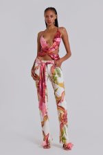 Ayla Satin Backless Plunge Wrap Top In Rosa - Image 5