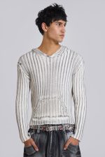 White Scrape Knit Hoodie - Image 5