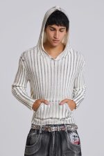White Scrape Knit Hoodie - Image 4