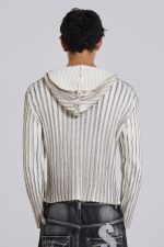 White Scrape Knit Hoodie - Image 8