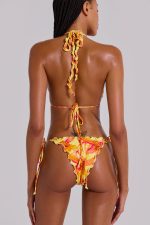 Lucia Ruffle Halter Bikini Top with Flower Detail - Image 2