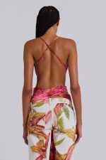 Ayla Satin Backless Plunge Wrap Top In Rosa - Image 3