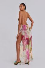 Dahlia Hand-Beaded Backless Chiffon Maxi Dress in Rosa - Image 2