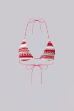 Cata Red Stripe Micro Triangle Ruffle Knit Bikini Top - Image 4