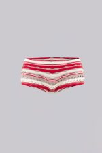 Cata Red Stripe Ruffle Knit Mini Shorts - Image 4