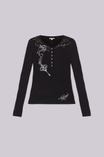Ines Black Henley Top - Image 2