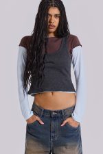 Lexie Triple Layer Long Sleeve Top in Grey - Image 2