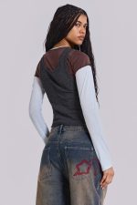 Lexie Triple Layer Long Sleeve Top in Grey - Image 3