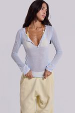 Sheer Henley Top In Sky - Image 2