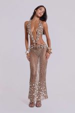Vida Backless Crochet Maxi Dress with Shells - Image 6