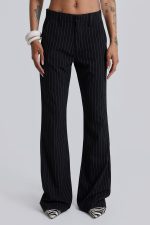 Black Pinstripe Stacked Bootcut Suit Pants - Image 2