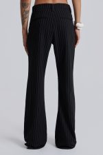 Black Pinstripe Stacked Bootcut Suit Pants - Image 3