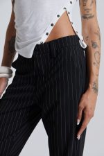 Black Pinstripe Stacked Bootcut Suit Pants - Image 5